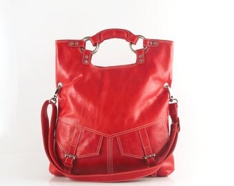 Orange leather handbag / shoulder bag / purse / tote / messenger bag / Brook