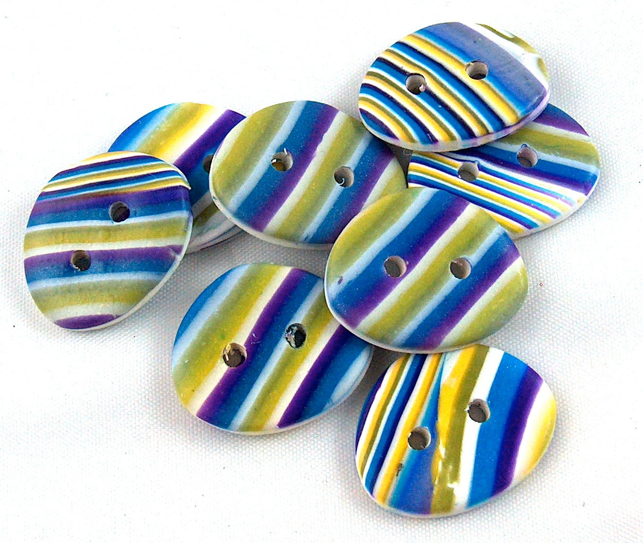 Navy, White, Green, Yellow and Light Blue Round, Striped Buttons No.143