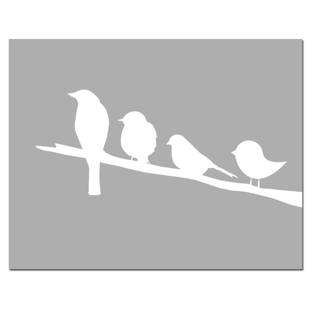 Birds on a Branch - 8x10 Silhouette Print - Perfect for Nursery - Choose Your Colors - Shown in Pink, Yellow, Gray, Blue, and More
