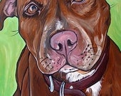 PIT BULL dog art print chocolate green bright colors 5x7
