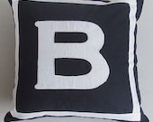 Letter B midnight blue and white monogram pillow cover 16 inch IN STOCK