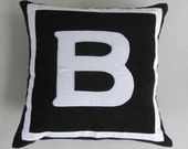 Letter B  black and white monogram pillow 16 inch IN STOCK