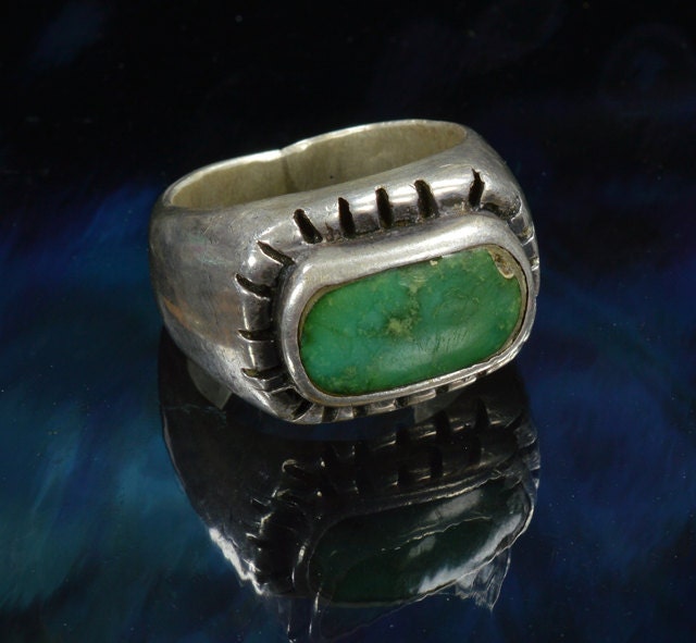 Native American Ring with Green Turquoise, size 8.5