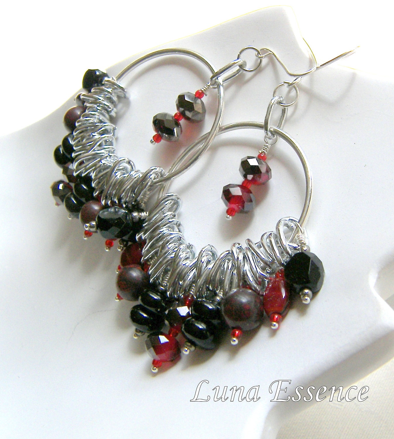 Large Earrings Red Poppy Jasper Bohemian Hippie Chick Style