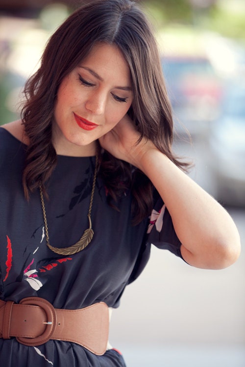 Feather Necklace -  Statement Jewelry - Brass Necklace