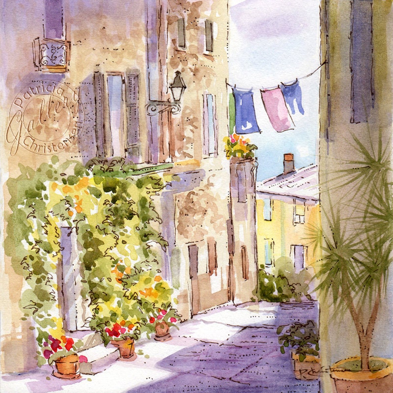 Provence Street Scene France Original Watercolor