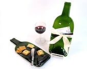 Melted Glass Wine Bottle Cheese Plate with Cheese Spreader -- Eco Friendly