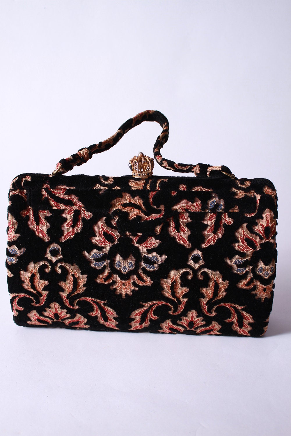 Vintage 1960s Floral Tapestry Handbag Purse Vegan Boho