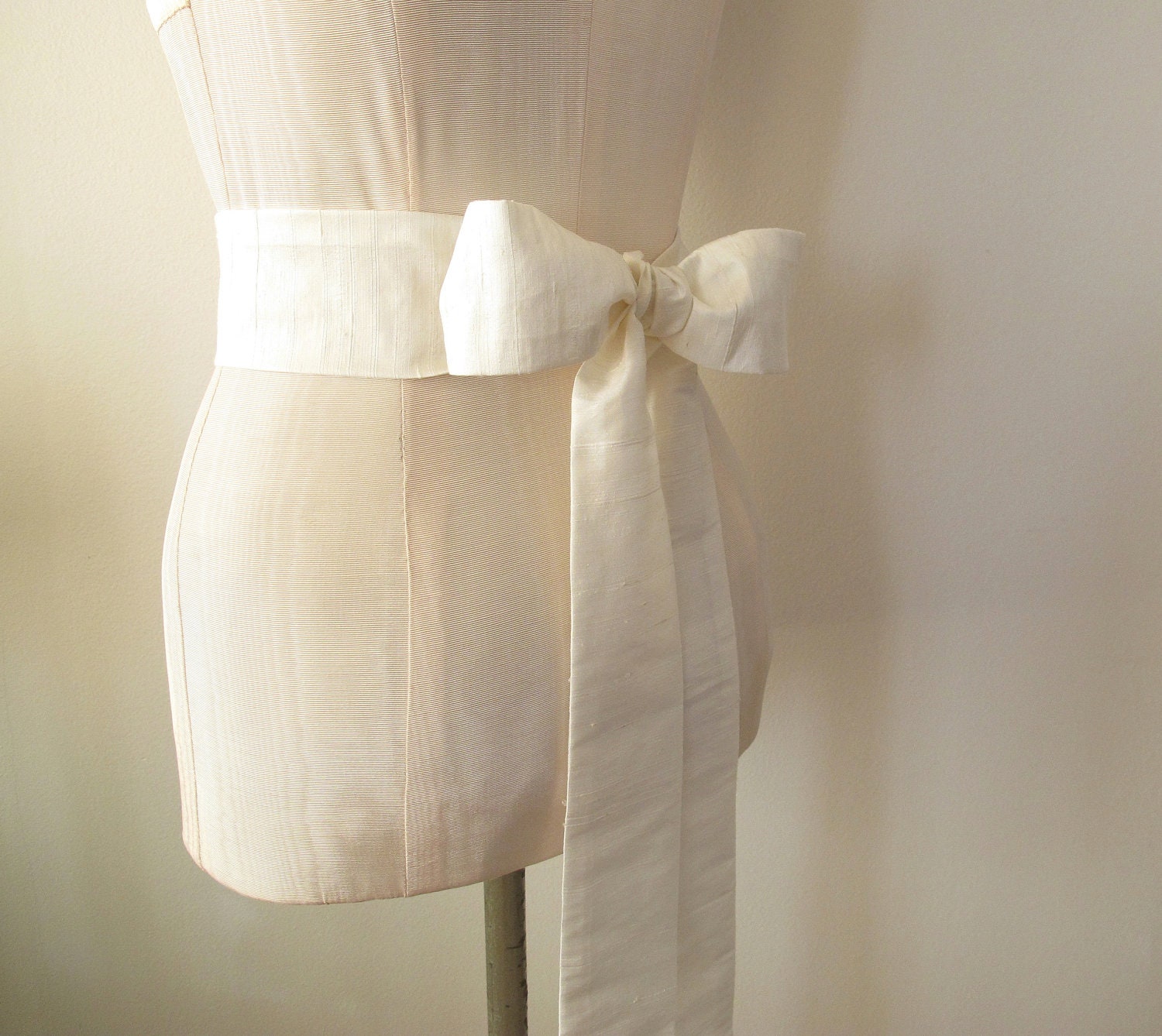 Off White Dupioni Silk Sash Bow Belt Wedding Sash - longer length - made to order