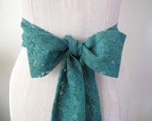 Vintage Lace Sash in Jade Green Wedding Sash Bow Belt Bridesmaid Sashes - extra long length - made to order