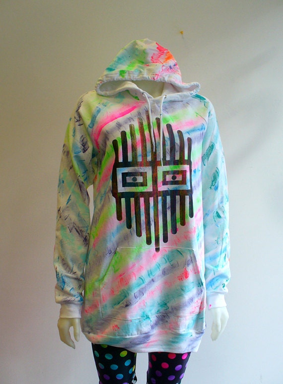 Neon Paint Stripe Tribal Face Hoodie