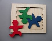 Three Man Puzzle. Looks easy but is very difficult. Only one solution, thousands of possibilities.
