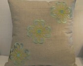 ON SALE - Embroidered Flowerfall 16x16 Natural linen pillow cover