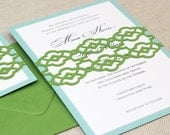 Summer Palace Fret Wedding Invitation Sample - unique, cutout, trellis wrap design with customizable colors