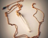 Clear Quartz Crystal, Gold Wire Wrap, Turquoise, Long Brass Chain - Trice Layering Necklace