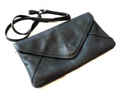 LEA French Vintage Blue Greyish Leather Clutch / Shoulder bag