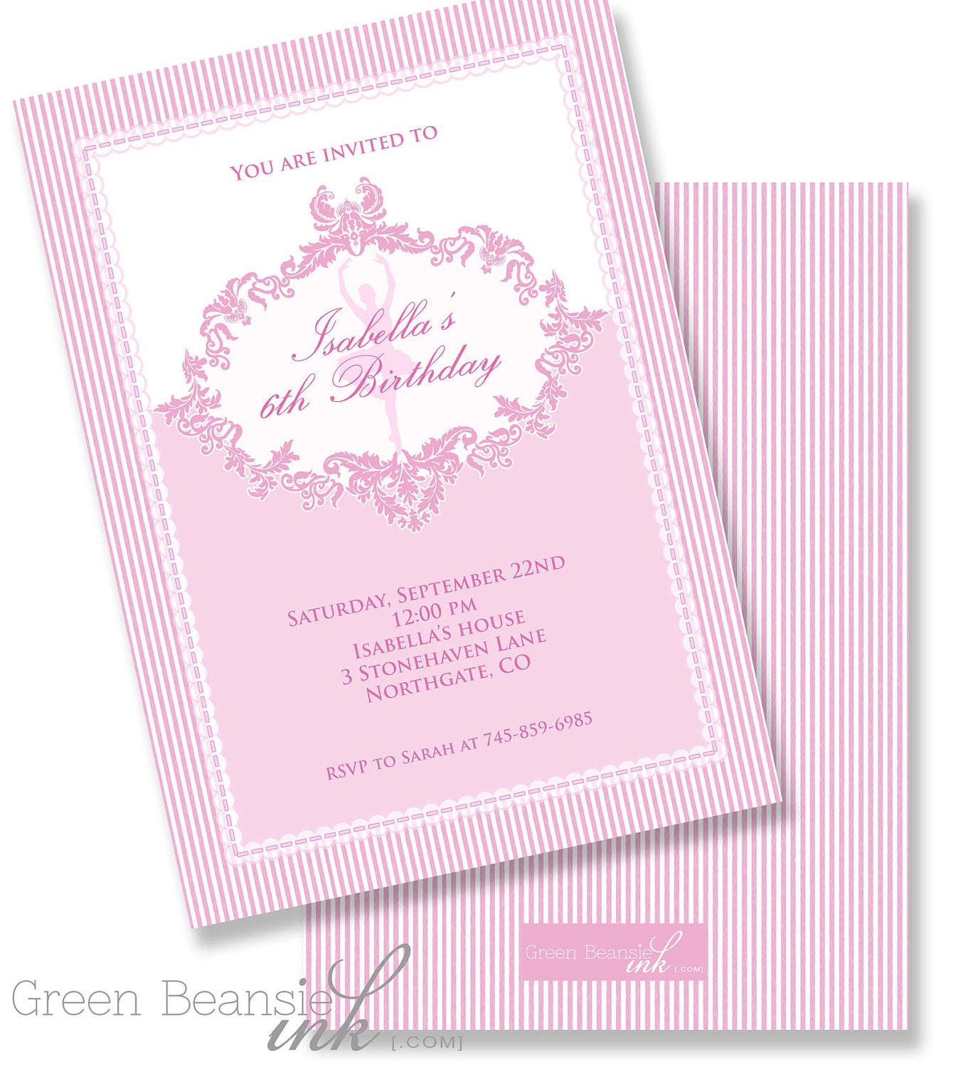 PINK STRIPES BALLERINA Printable Party Invitation Il_570xn