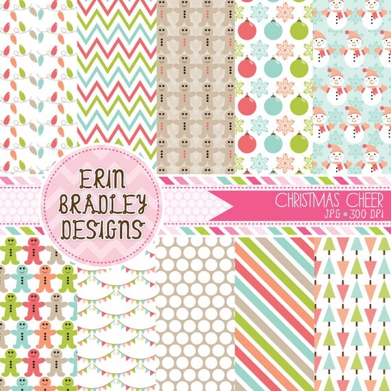 Holiday Digital Papers Personal and Commercial Use Christmas Cheer Il_570xn