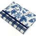 Fabric Journal Cover - Blue Ivy with Tartan - A6 Notebook, Diary - Blue and White Leaves and Checks With Satin Ribbon