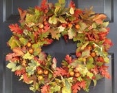 Thanksgiving Fall Leaves, Thanksgiving Wreath, Fall Berry Wreath, Thanksgiving Decor, Fall Wreaths