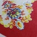 Vintage Bright Red Print Linen Tablecloth