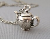 Silver Teapot Necklace, Tea Kettle Necklace, Teapot Charm Necklace, Coffee Pot Charm Necklace