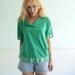 Kermit Green Vintage 80s Satin Trim Jersey Blend T Shirt - S M