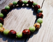 Natural Gemstone Stretchy Fall Tone  Bracelet Green and Red Rare Gemstone beads. Red, Green, Blue