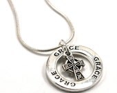 Grace Affirmation Pendant with Pewter Celtic Cross