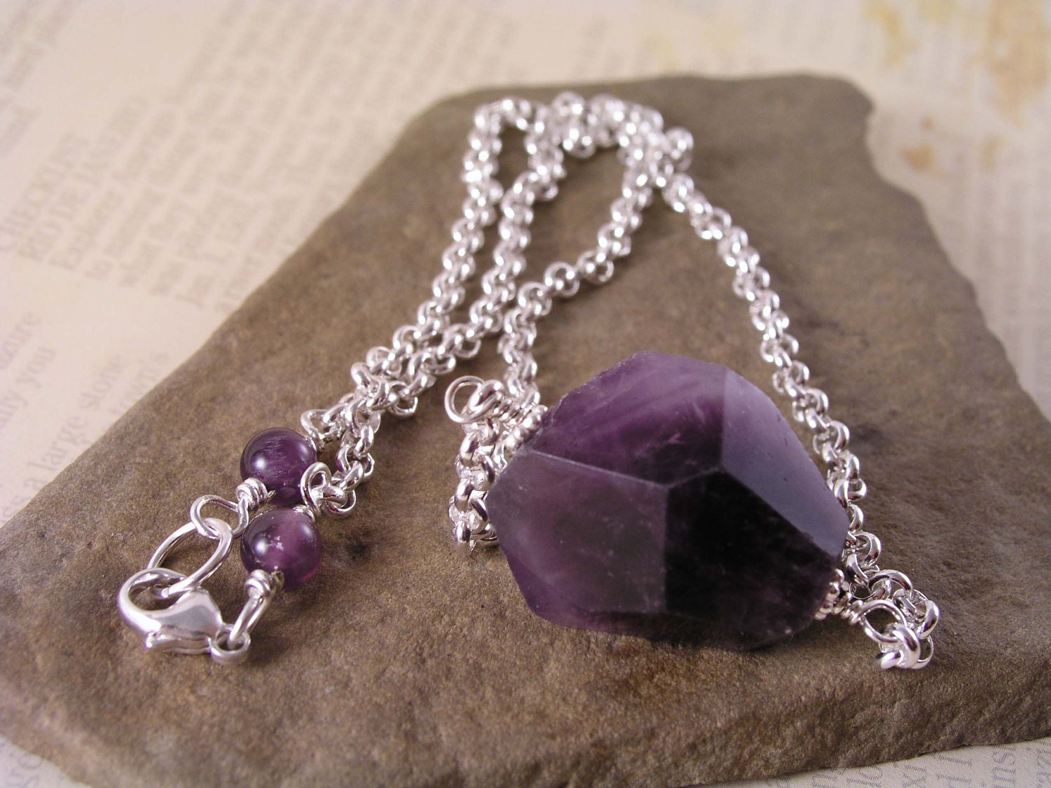 Purple Amethyst Nugget Silver Necklace, Purple Passion Necklace, Amethyst Jewelry, Amethyst Choker Necklace, Gift
