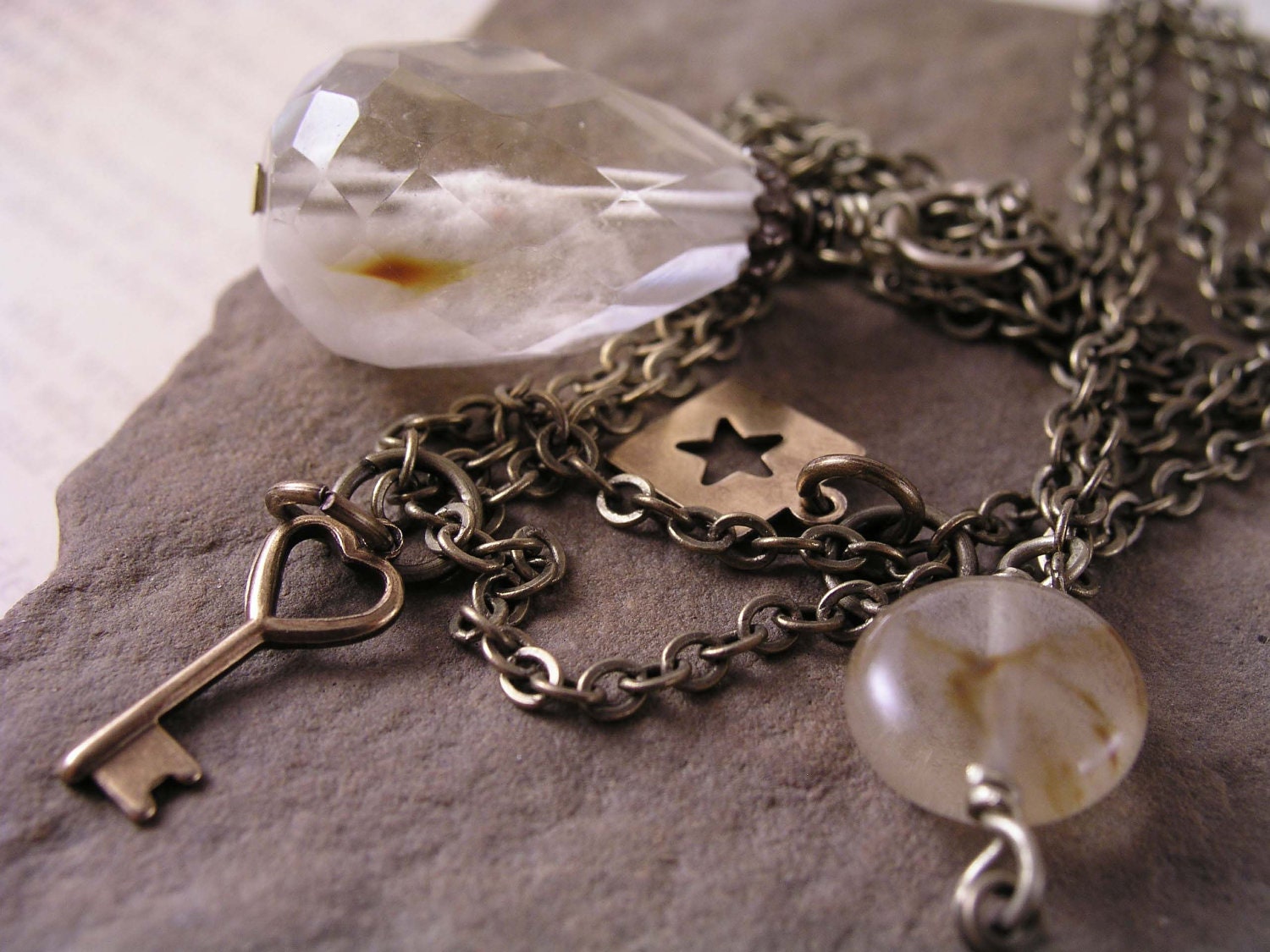 Quartz Necklace, Faceted Quartz Pendant Necklace, Mystic Gemstone Necklace, Quartz Charm Necklace, Brass Jewelry