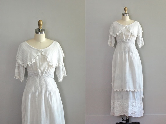 edwardian dress / 1910s dress / white cotton tea dress