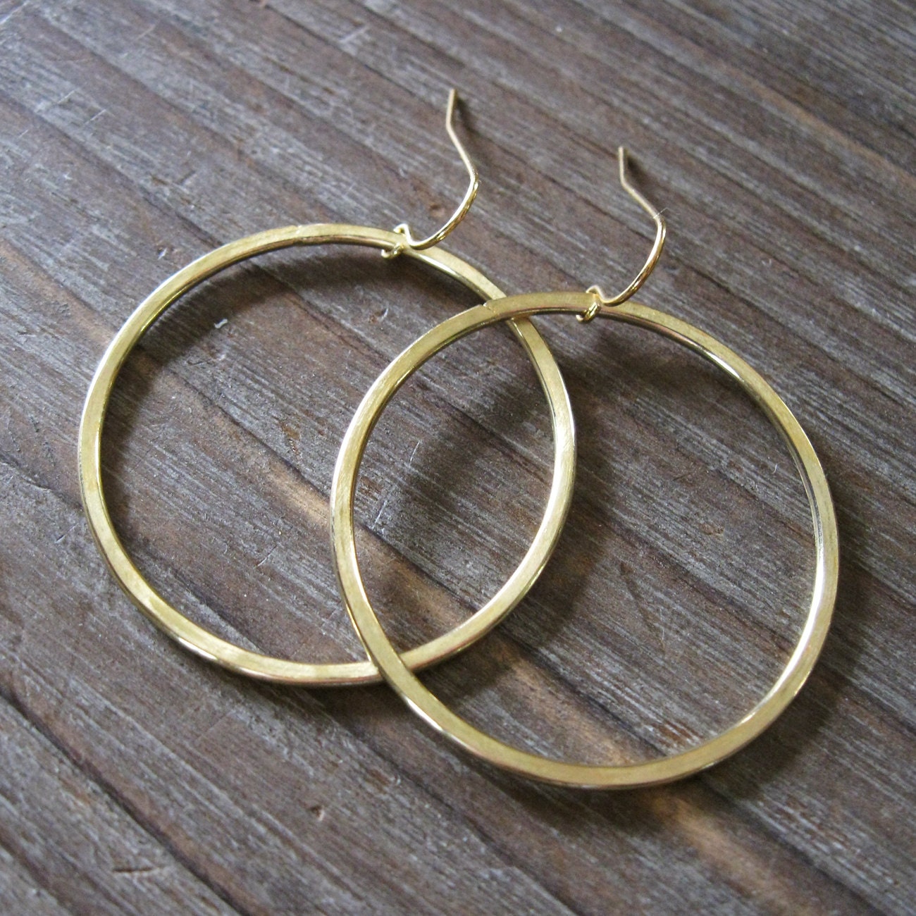 Wide Open Spaces Earrings - Large Hammered Textured 48mm Gold Hoop Rings on Plated Nickle Free Ear Wires - Modern Minimalist Boho