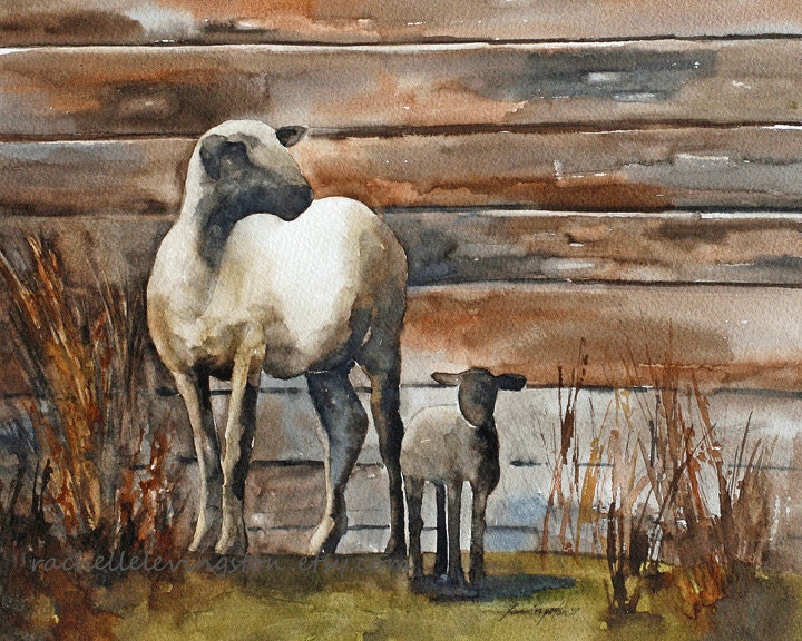 kid wall art nursery room decor nursery art print kid art mother baby painting nursery children Sheep PRINT SET farm red brown 11x14 lamb