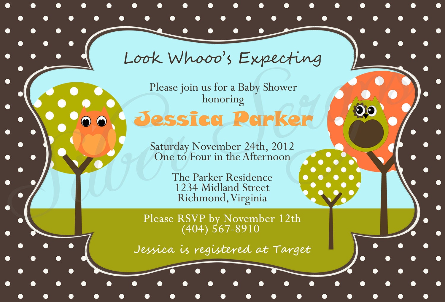Look Whooo's Expecting Unisex Custom Digital Owl Baby Shower Invitation - Boy Girl Twins Brown Orange Green Woodland - 5 Designs Printable