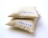 Balsam Sachets SET of 2 - Hand Stamped White Linen Aromatic Eco Friendly Sachet Pillows - Holidays Home Decor