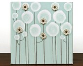 Canvas Art - Acrylic Flower Painting - Original Brown and Blue Wall Art - Small 10X10 Square Art -  IN STOCK