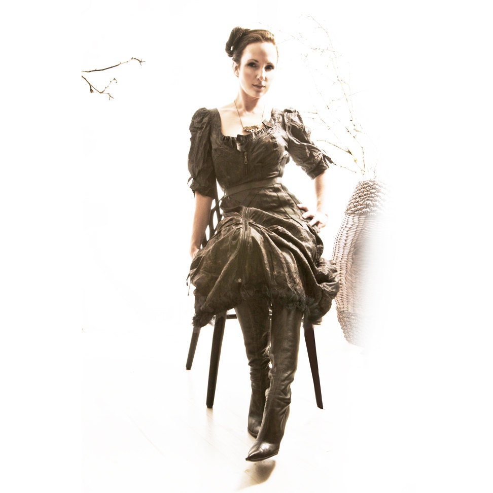 Silk Dress SAVU  Handmade Black smoke hustle bustle romantic Victorian modern fashion Design