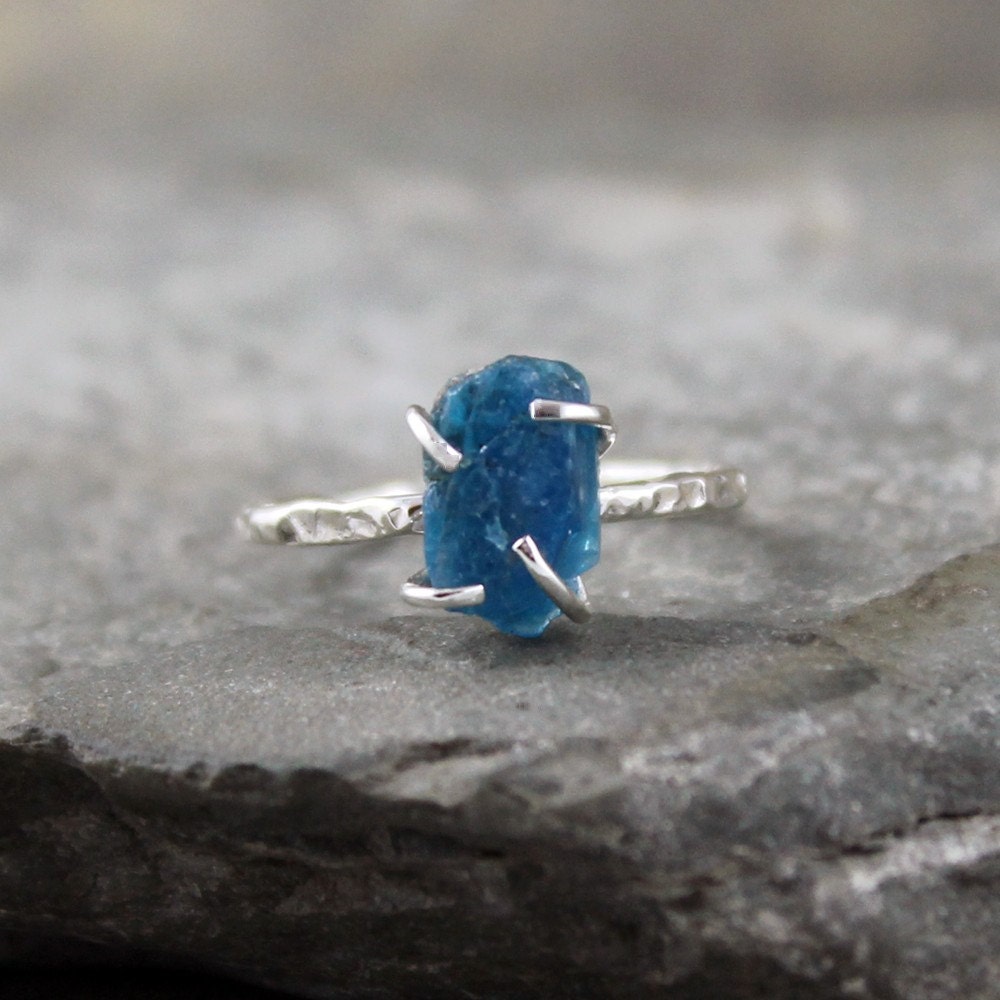 Apatite Ring - Raw Uncut Rough Apatite - Sterling Silver Ring - Handmade and Designed by A Second Time