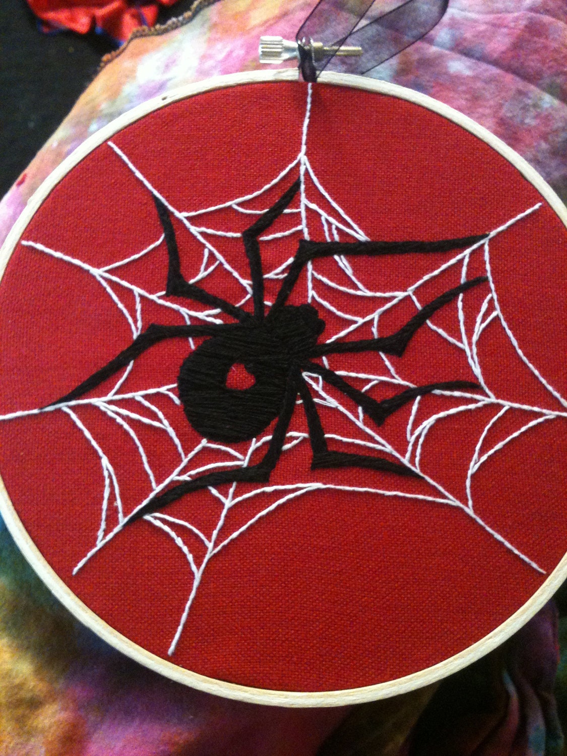 Spider and web hoop art
