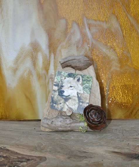 Driftwood Photo Frame with Cedar Rose and Moss Accents