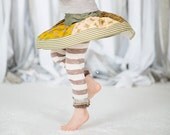Cream striped ruffled leggings with brown, tan and grey knit ruffles, bohemian leggings for girls, hand ruffled at ankle, sizes 12mos - 9/10