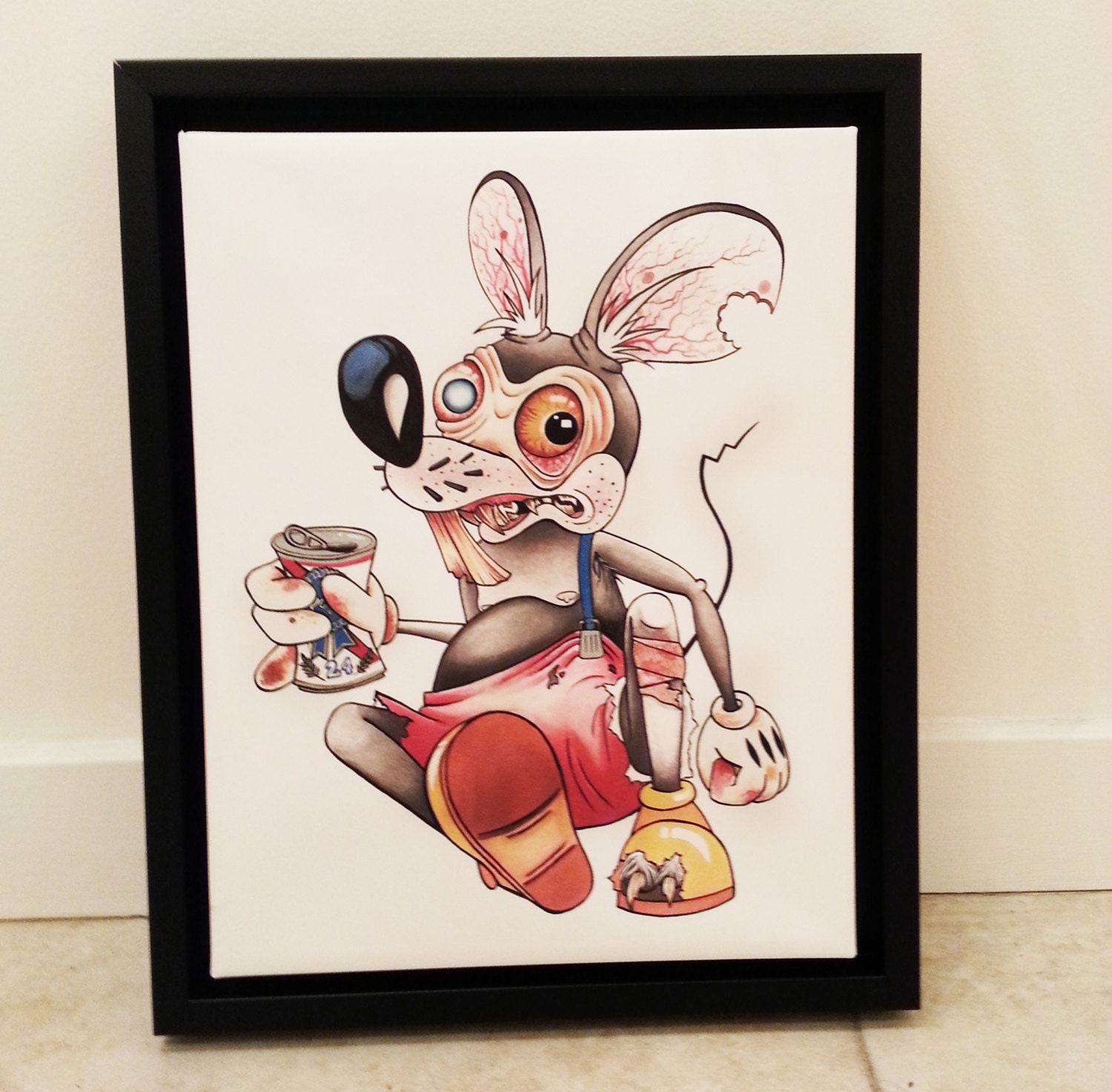 LIMITED Rat Pabst Mickey Mouse Framed Print 11 x 14 inches unframed SIGNED and NUMBERED