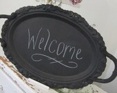 Vintage Chalkbaord Platter - Shabby Cottage - Welcome Sign - Message Board - Etc.