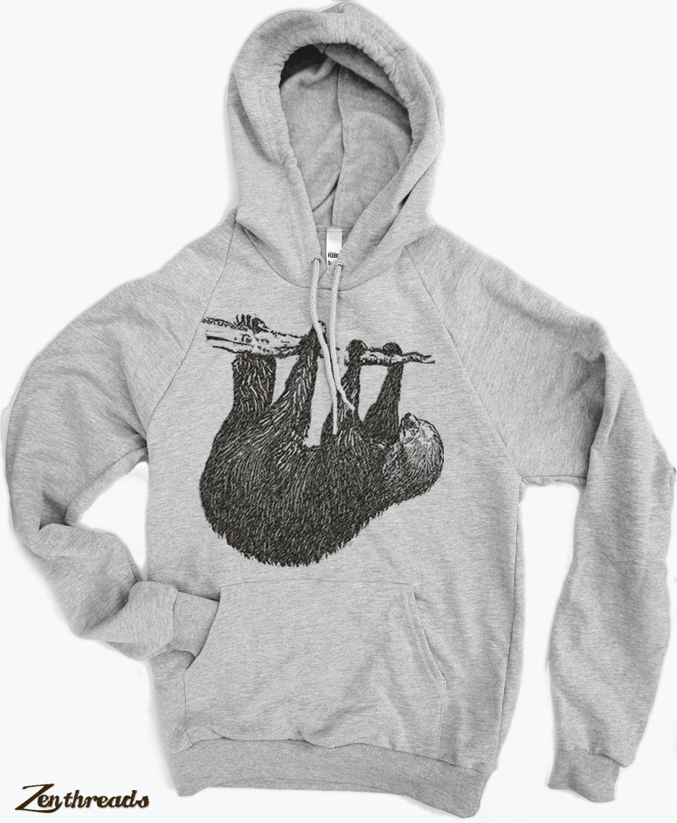 Unisex - Tree SLOTH  - Flex Fleece Pullover Classic Hoody Sweatshirt  - American apparel sizes xs s m l xl (2 Color Options)