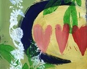 Hearts & Moon Handpainted on Canvas Wall Hanging
