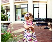 Childrens Clothing...Back To School.... Blue  Mod Flower City Dress.....handmade childrens clothing by lakne and lila