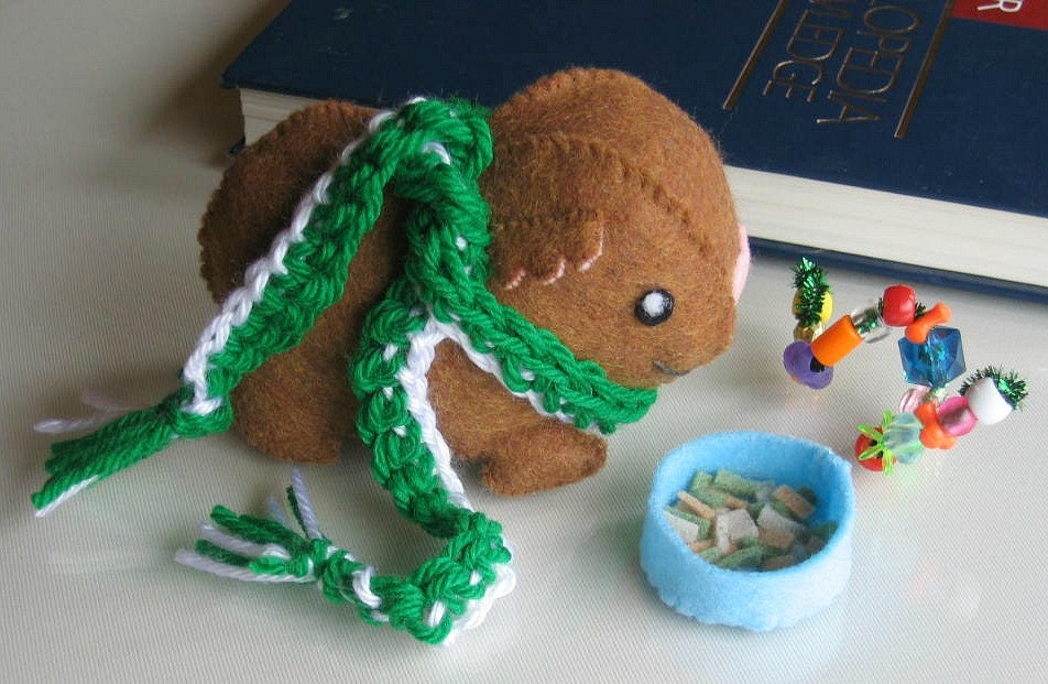 College Dorm Guinea Pig Pet stuffed plush with play food,  toy and college colors crocheted  scarf