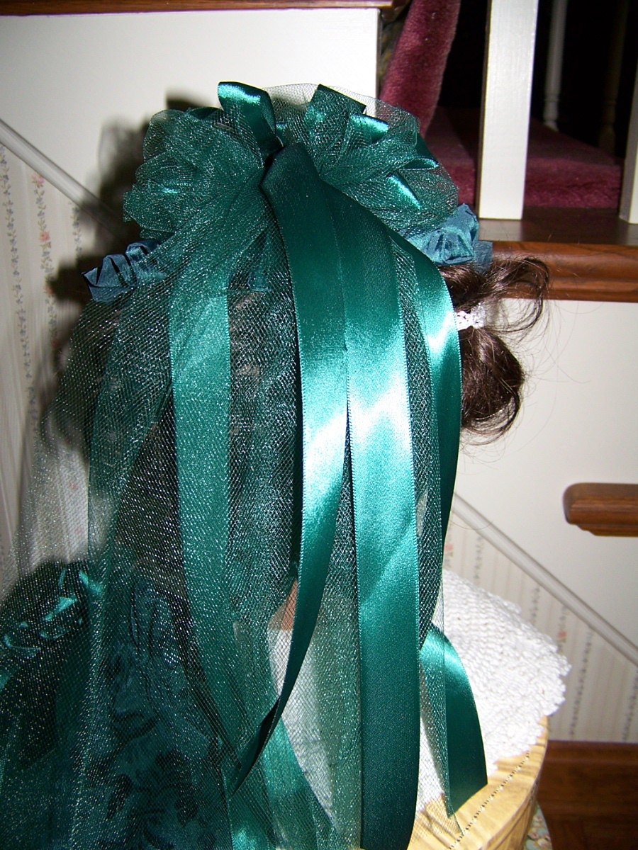 Civil War Hatand Reticule,Victorian Ladies,Green teardrop Brocade with Green Satin ruffle costume