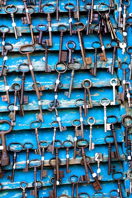 Paris Photography - Antique Keys at Flea Market in Paris, France - 8x10 Photograph- Paris home decor - cobalt blue